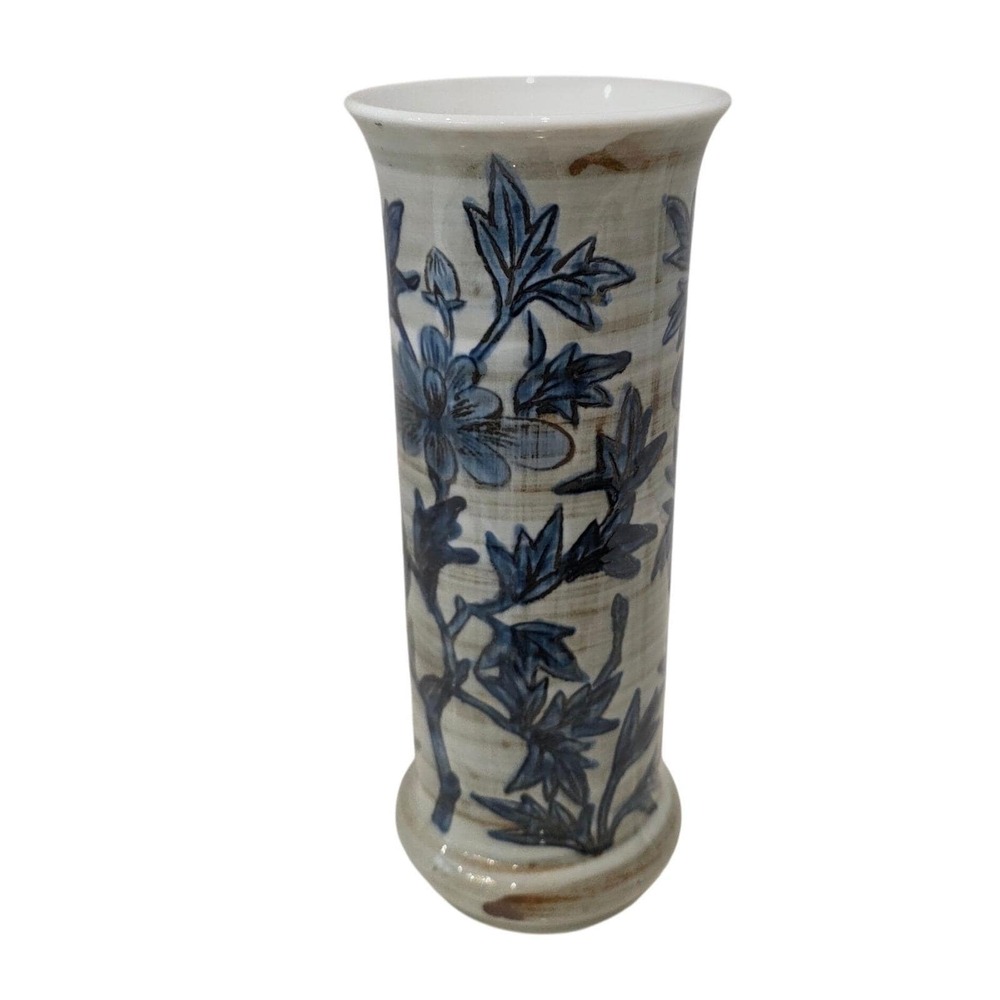 Japanese Gen-emon Arita kiln Blue White Porcelien Floral Hand Painted Vase 9.5"